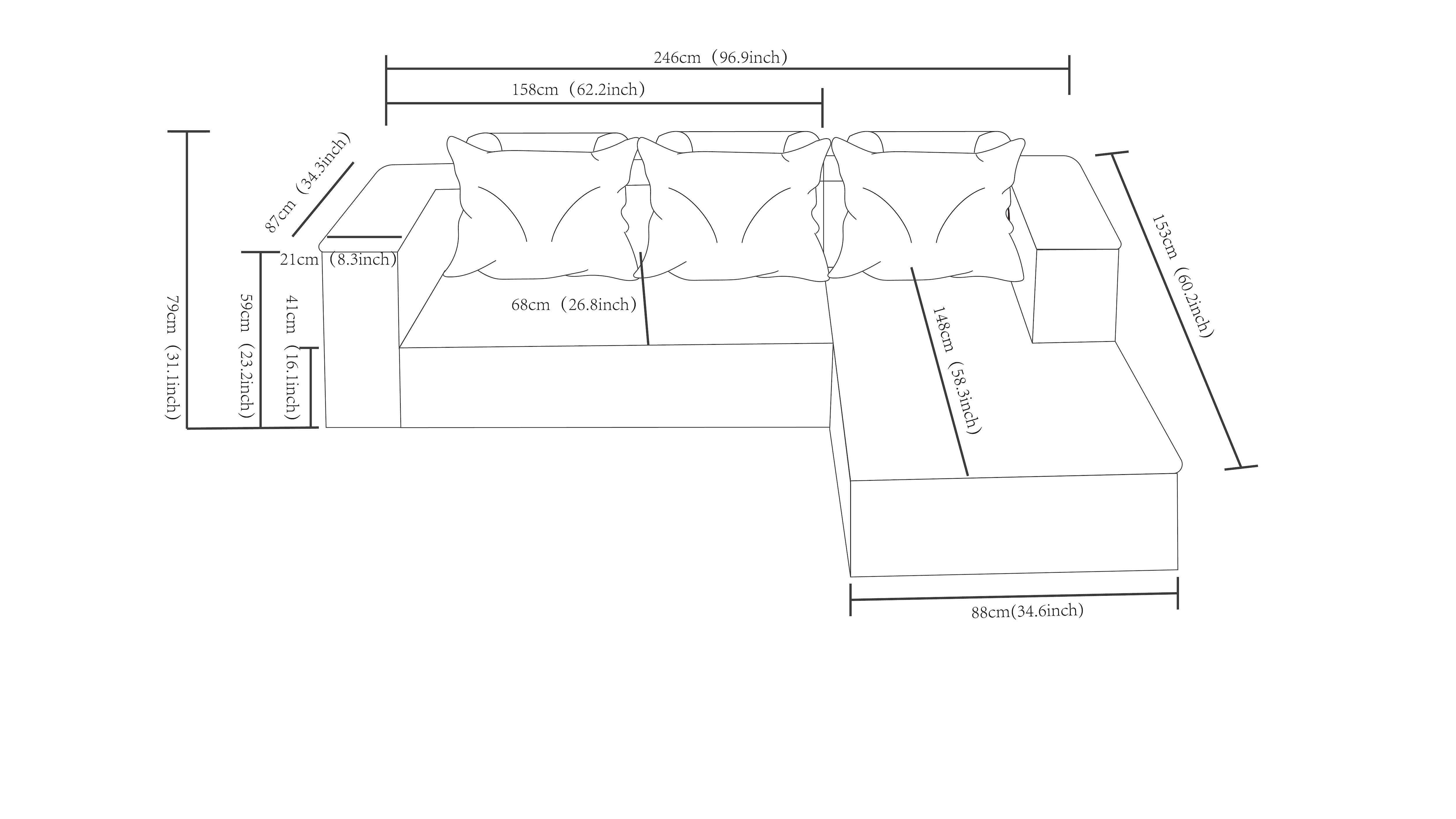 Modern Modular Corduroy Sectional Sofa With L-shaped Chaise Black_voghion.com